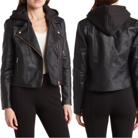 Blank NYC Jackets & Blazers - Blank NYC Faux Leather Jacket with Hood
